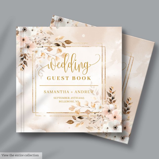 Pó Rosa e Dourado Queda Livro de Convidados (Powder Pink and Gold Fall Boho Wedding Guest Book)