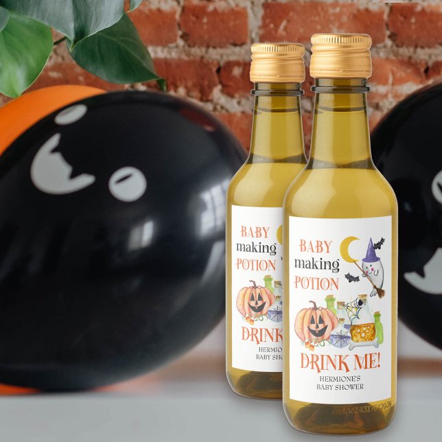 Poção para Fazer Bebê Mini Chá de Bebê de Hallowee ("drink me" Baby Making Potion baby shower bottle labels)