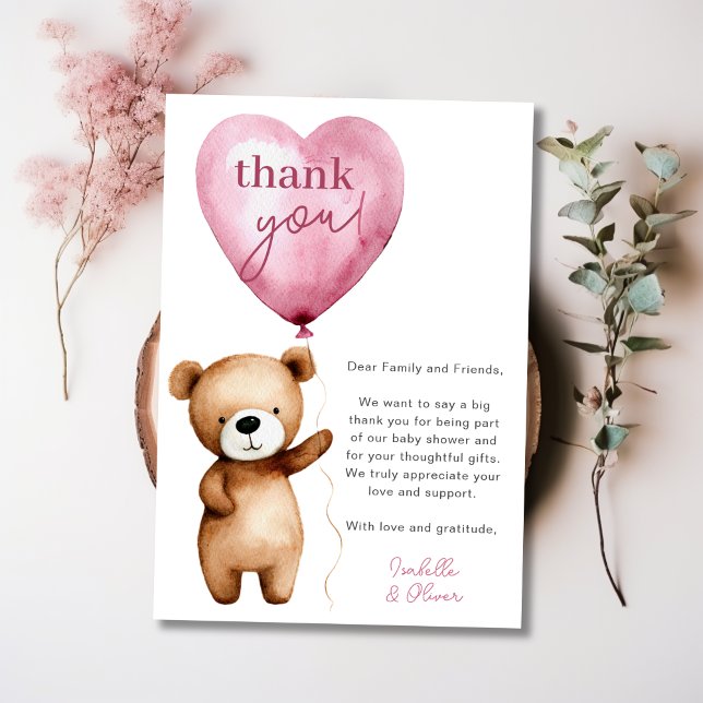Podemos Esperar Cartões de agradecimentos De Chá d (We Can Bearly Wait Girl Baby Shower Thank You Card)