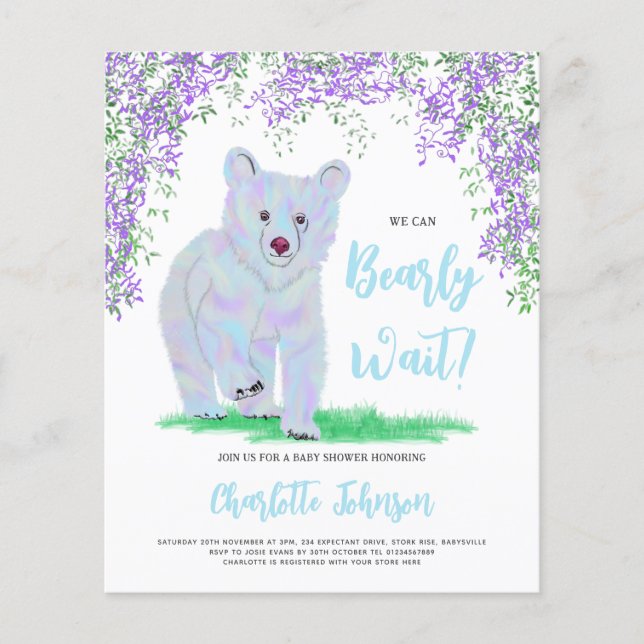 Podemos Esperar O Urso Azul Floral Da Woodland (Frente)