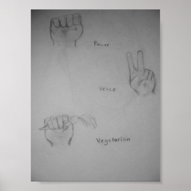Poder, Paz, Poster de Arte Original Vegetariana (Frente)