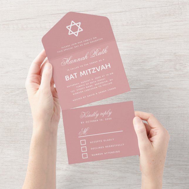 Poeira de Bat Mitzvah Rosa Simples Caligrafia (Aba destacável)