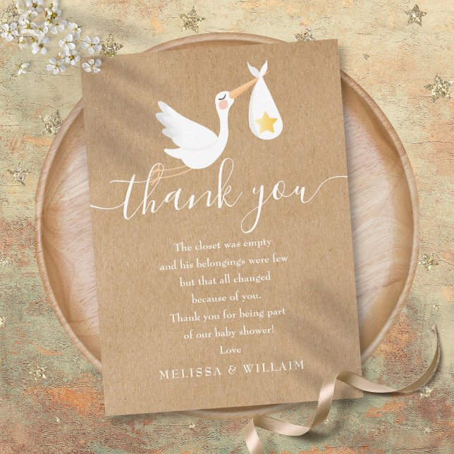 Poema de Agradecimento Baby Boy Chá de Bebê Cegonh (Thank You Poem Baby Boy Shower Stork Rustic)
