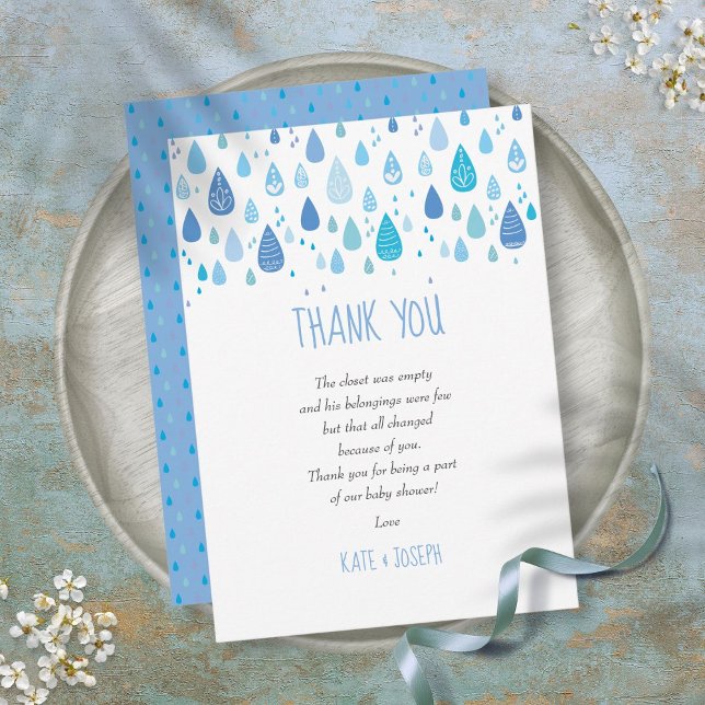 Poema de Agradecimento para Chá de Bebê com Gotinh (Cute Blue Raindrops Baby Shower Thank You Poem)