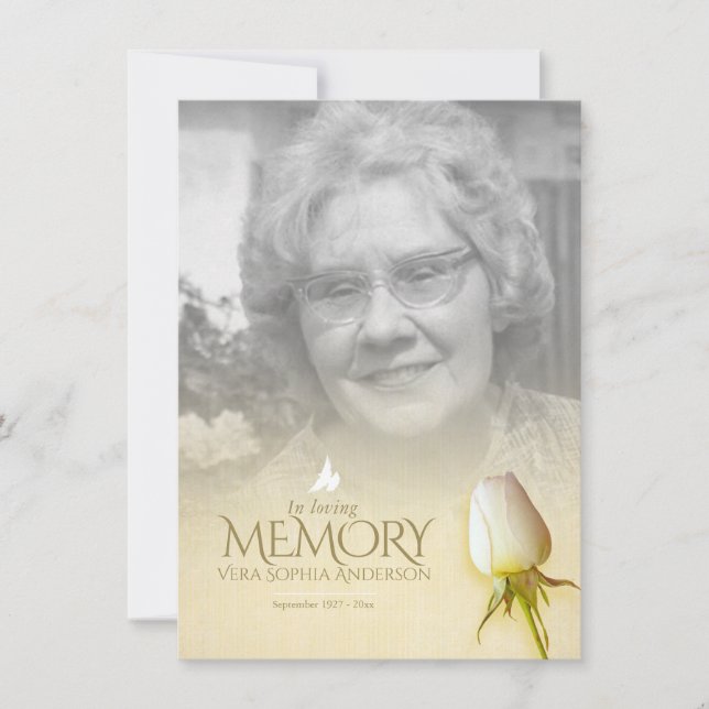 Poema de lembrança de foto de rosa branca funeral (Frente)