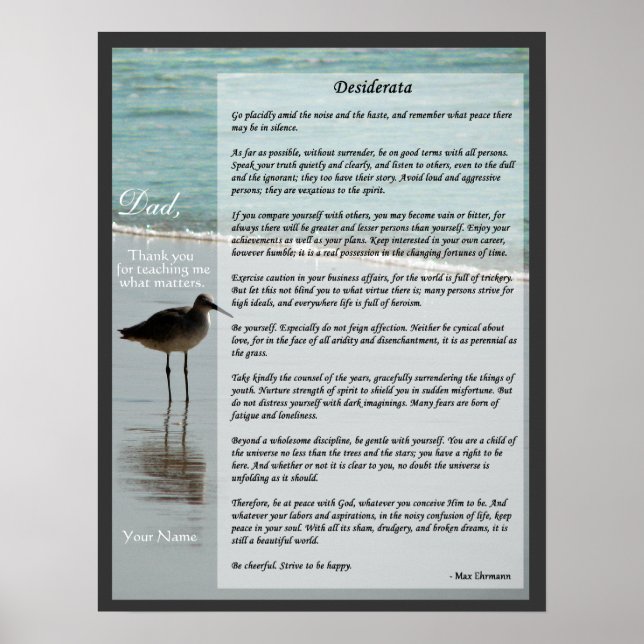 Poema Desiderata - Seagull no Beach Scene Poster (Frente)