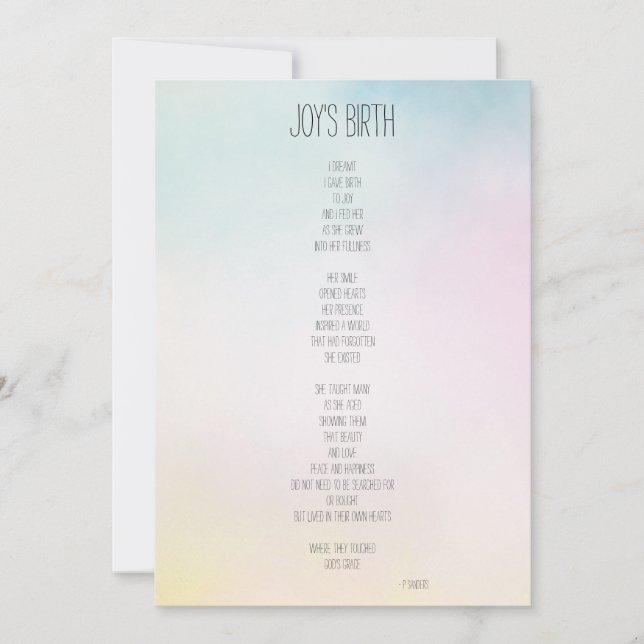 Poema Inspiracional de Nascimento de Joy (Frente)