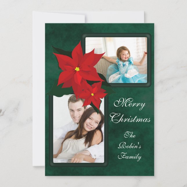 Poinsettia Adicionar Fotografias Cartão de Natal (Frente)