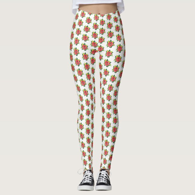 Poinsettia Aquarela - Leggings de Feriado (Frente)