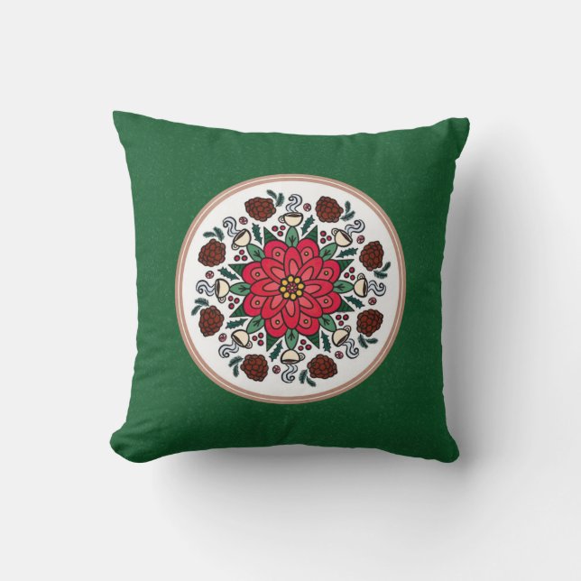 Poinsettia de Almofada e Mandala de Pinhas (Frente)