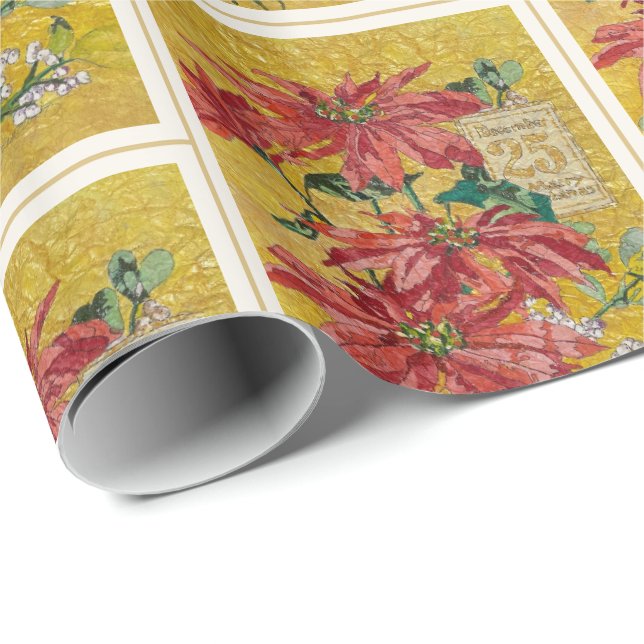 Poinsettia Dourada | Papel de Presente de Natal de (Ponta do rolo)