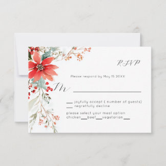 Poinsettia floral de Natal RSVP de casamento
