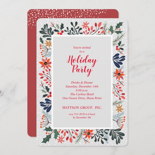 Poinsettia Flowers de inverno Convites de Férias (Frente/Verso)