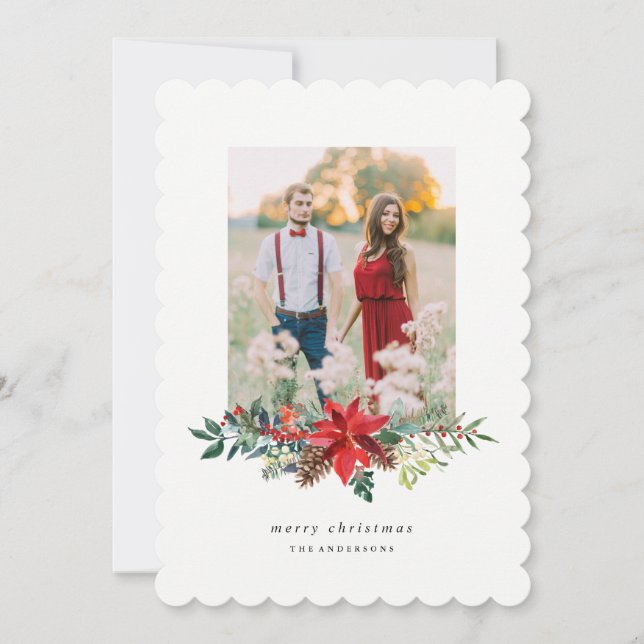 Poinsettia Garland Cartão com fotos (Frente)