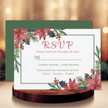 Poinsettia Green Red Christmas Floral Weding RSVP