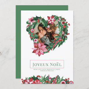 Poinsettia Heart Wreath Joyeux Noël Cartão de Nata