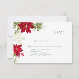 Poinsettia Modern Wedn RSVP Card Gree