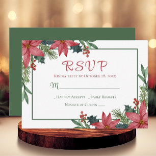 Poinsettia Red Christmas Floral Weding RSVP