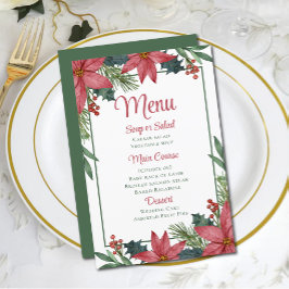 Poinsettia Red Floral Menu Casamento de Natal