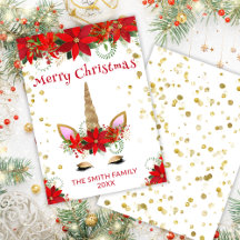 Poinsettia Unicorn com Cartão de Natal Vermelho