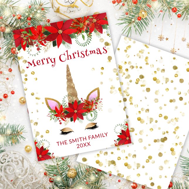 Poinsettia Unicorn com Cartão de Natal Vermelho (Criador carregado)