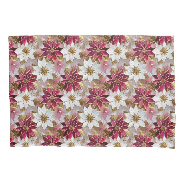 Poinsettias de Natal Rosa Douradas Brancas (Frente)