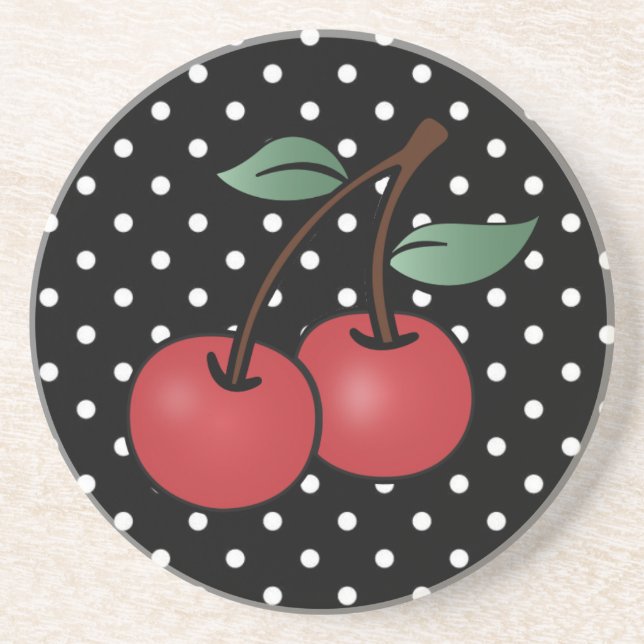 POKE DOT ROCKABILLY CHERRIES SANDSTONE PORTA COPOS (Frente)