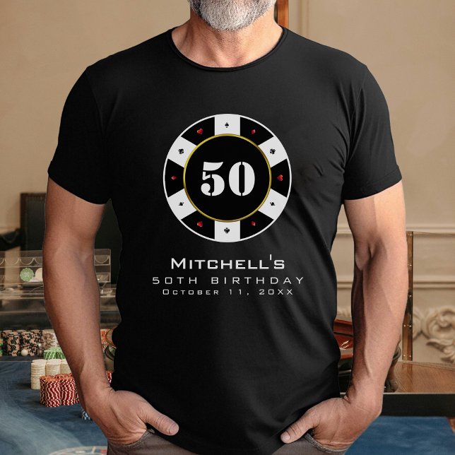 Poker Chip 50º T-Shirt Preta Festa de aniversário (Poker Chip 50th Birthday Party Black T-Shirt
)