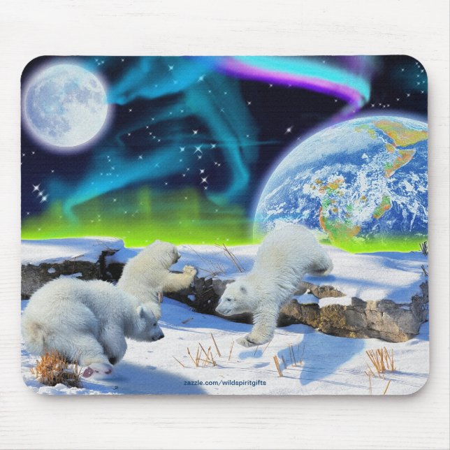 Polar Bear & Aurora Borealis Art Mousepad (Frente)