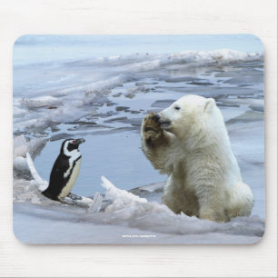 Polar Bear Cub & Penguin Melhores Amigos Mousepad