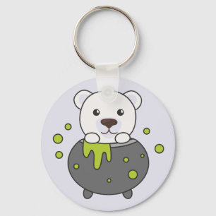 Polar Bear Feliz Halloween Cauldron Bat Chaveiro
