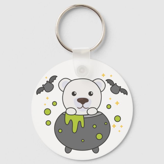 Polar Bear Feliz Halloween Cauldron Bat Chaveiro (Frente)