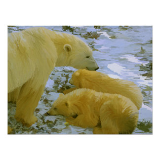 Polar Bear mãe e seus filhotes de papel impressão