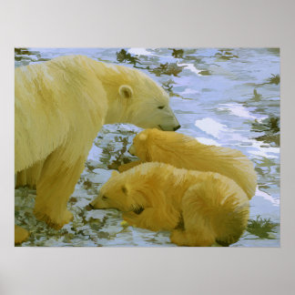 Polar Bear mãe e seus filhotes de papel impressão