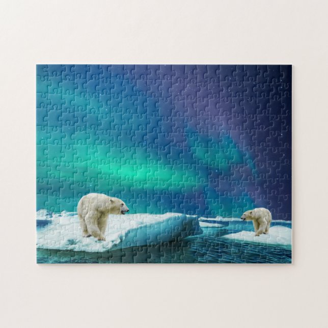 Polar Bears e Aurora Borealis Quebra-cabeça (Horizontal)