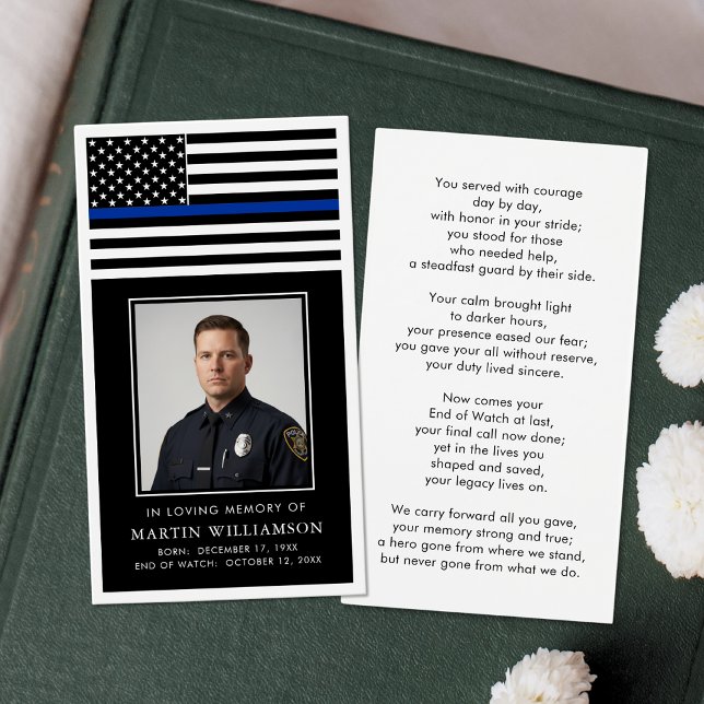 Police Thin Blue Line Flag Photo Prayer Card (Criador carregado)