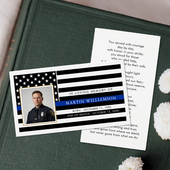 Police Thin Blue Line Photo Sympathy Prayer Card (Criador carregado)