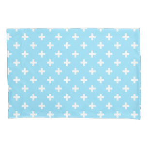 Polka branca cruza o azul-bebê