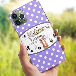 Polkadot roxo e branco, gatinhos fofos personaliza