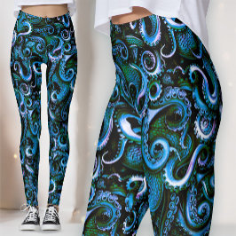 Polvo Azul e Verde Leggings Tentáculos