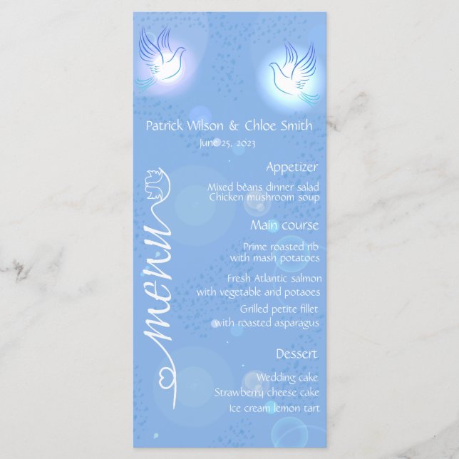 Pomba branca de casamento com menu de iluminação (Frente)