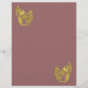 Pombas Douradas Flores Ameixa Papel Scrapbook