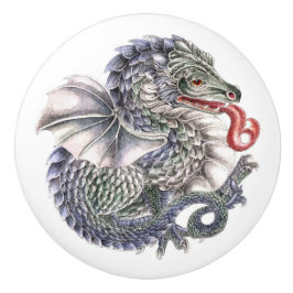 Pomo de cerâmica de dragão azul redondo