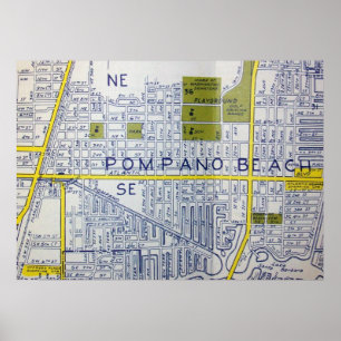 Pompano Beach, FL Vintage Map Poster