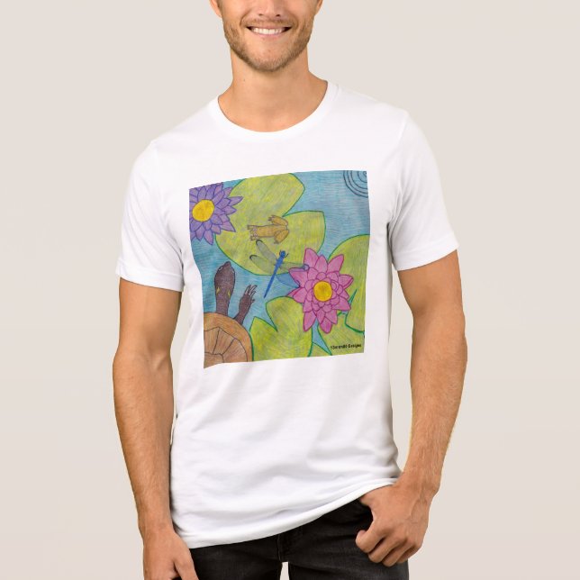 Pond Scene (branco) - Camisa Tri-Blend masculino (Frente)