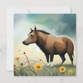 Pônea castanho-branca no campo floral