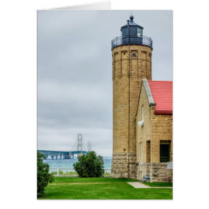 Ponte Mackinac e Cartão de Saudação do Farol