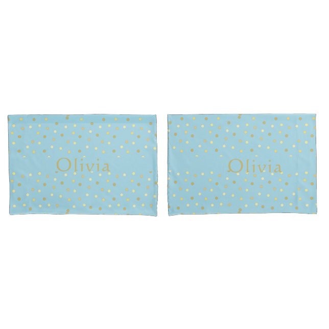 Pontos de Confetti Dourados Pastel Azul Personaliz (Frente - conjunto)