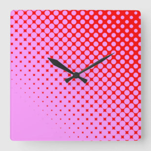 Pontos Rosa no Relógio de Parede Vermelho Quadrado