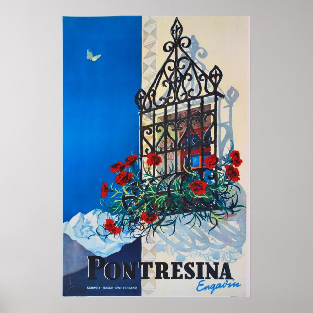 Pontresina, Engadin, Suiça, Poster de Esqui (Frente)